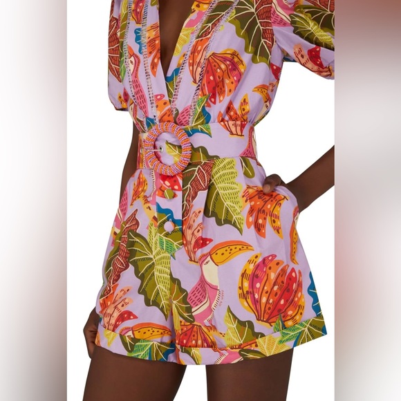 FARM Rio Lilac Beaks & Bananas V Neck Romper NWOT - Picture 7 of 16